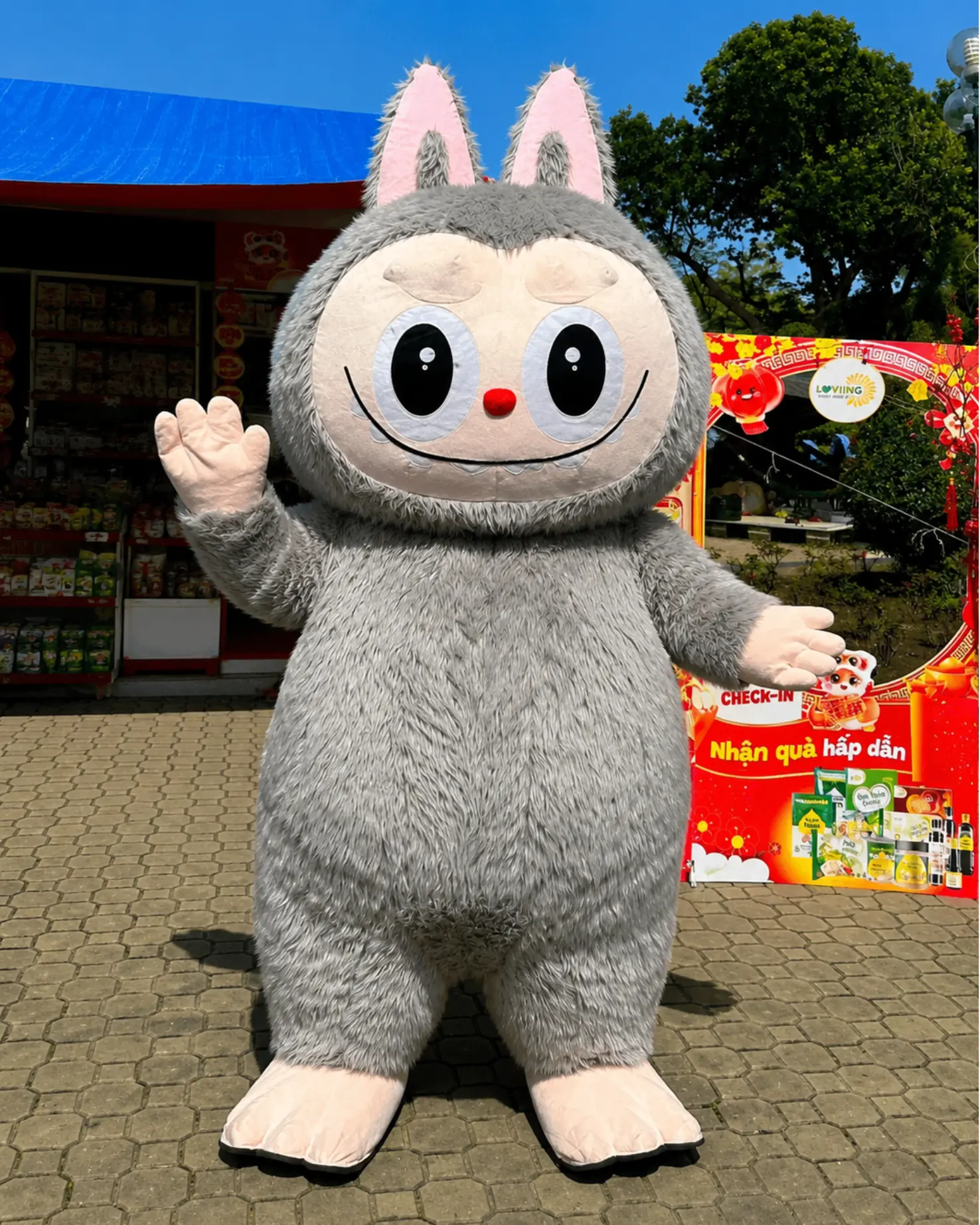 Mascot Labubu Xám 1 Mascot Labubu Xám